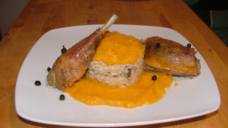 Risotto con zucca e faraona