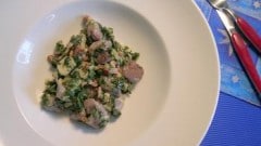 Gnocchi di patate blu con bietole e speck