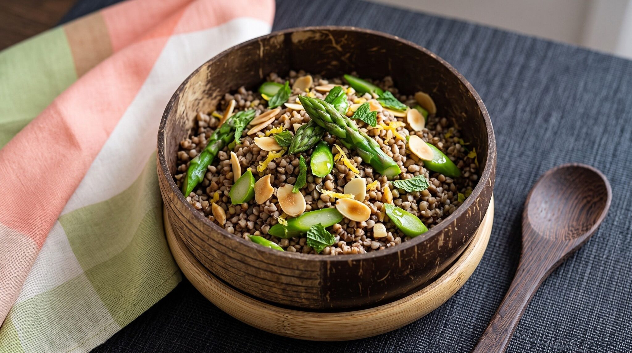 Cous cous di grano saraceno con asparagi e mandorle
