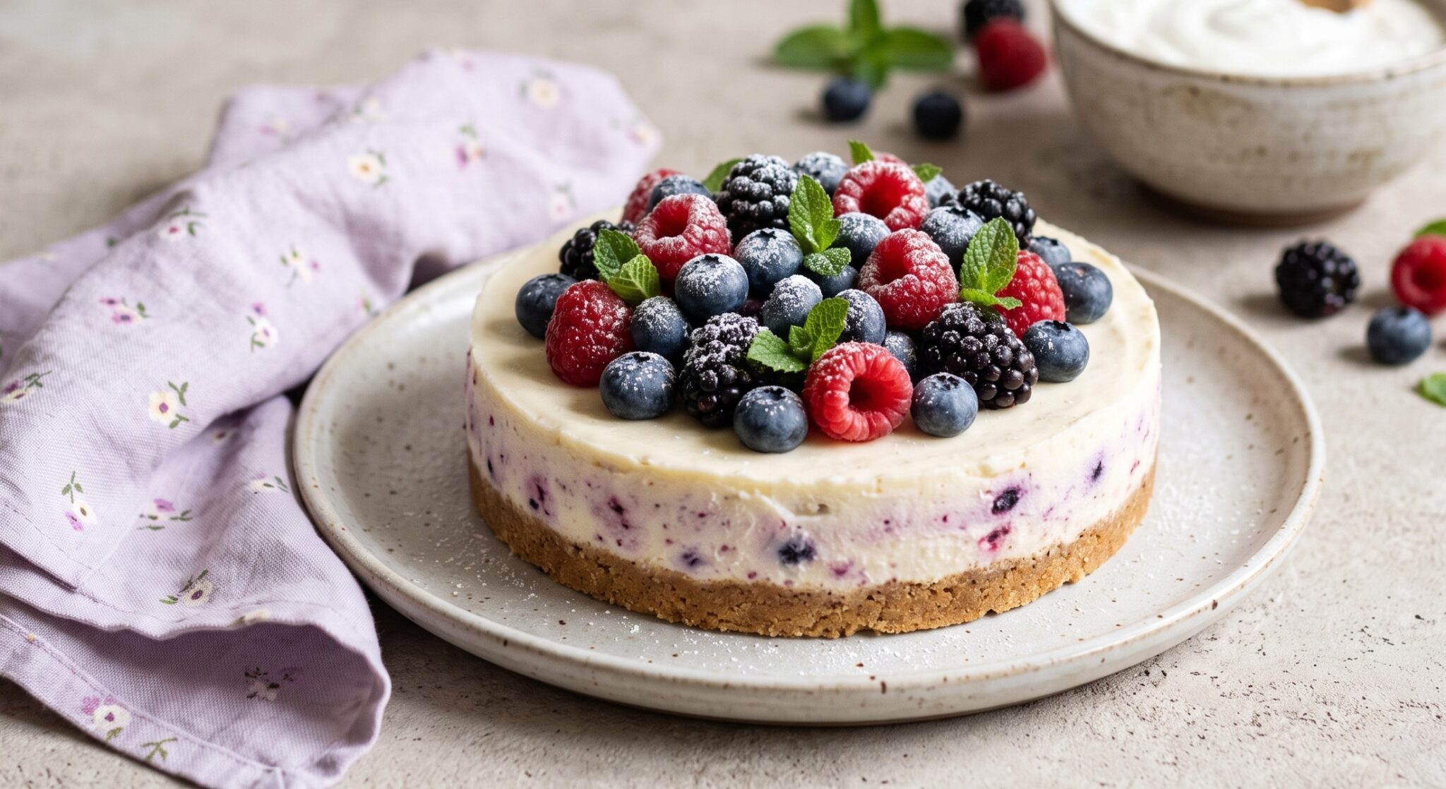Cheesecake fredda allo yogurt con frutti di bosco