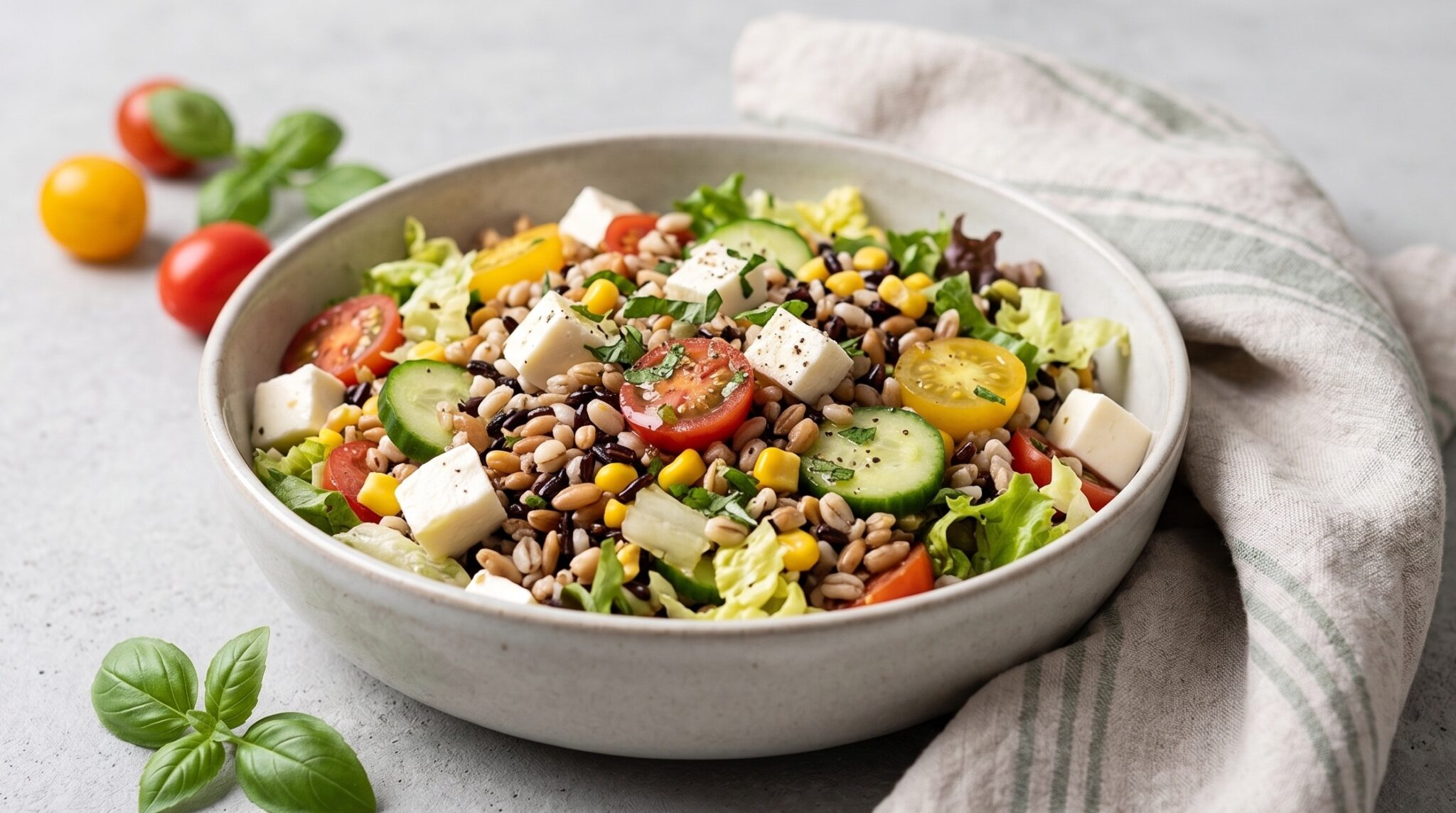 Insalatona croccante con mozzarella e cereali 