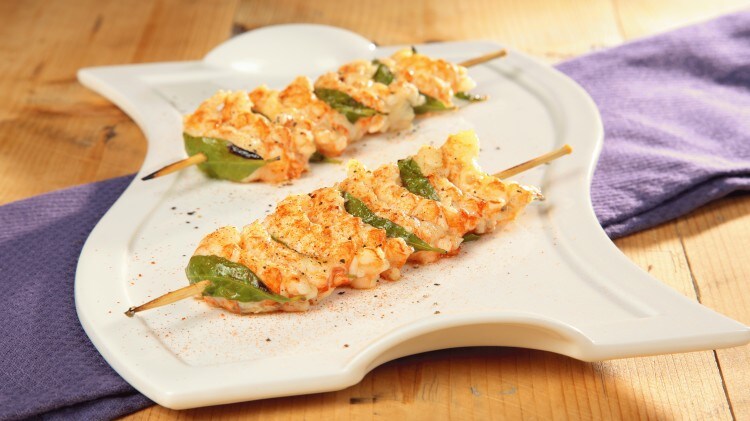Spiedini di scampi alla vodka