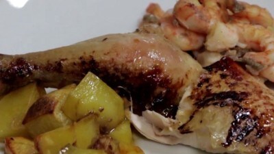 Pollo con gamberi