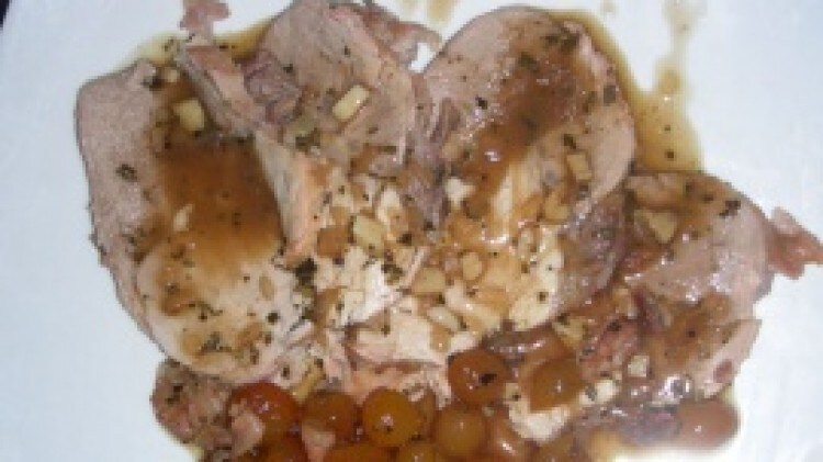 Arista con sciroppo d'acero, senape e ciliegie