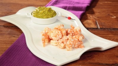 Gamberi in salsa d'avocado - Camarones en salsa de aguacate