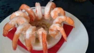 Gamberi con maionese di ceci
