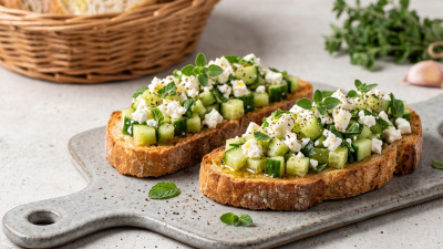 Bruschetta fredda cetrioli e feta