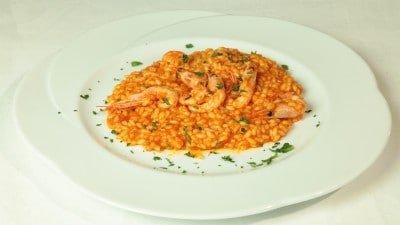 Gamberi con risotto - Garides pilafi