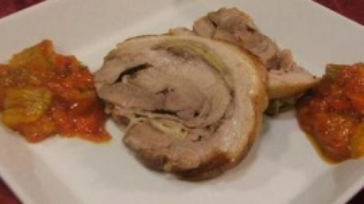 Arrosto di maiale con le cipolline lunghe