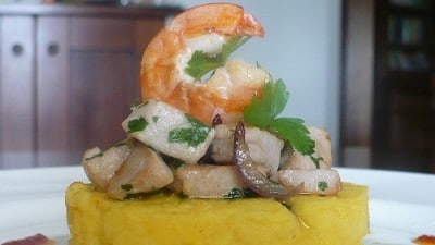 Tortino di patate con tonno e gambero