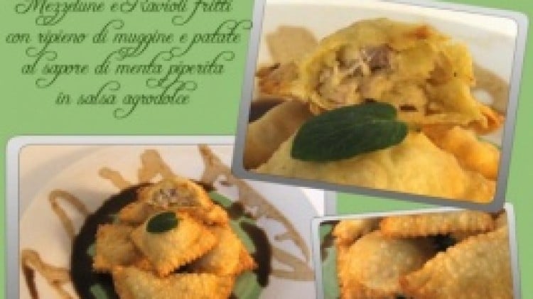 Raviolini fritti di muggine con patate in agrodolce