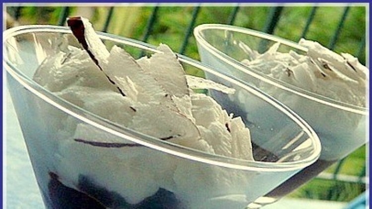 Gelo di cocco su crema fredda di gianduia