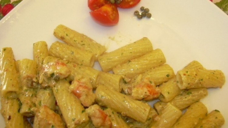 Rigatoni al gambero in verde