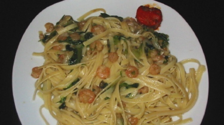 Tagliolini alla scarola e gamberetti