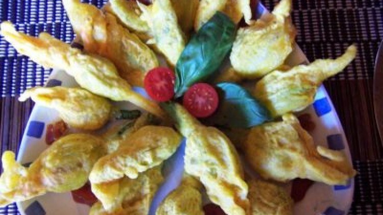 Fiori di zucchina con fontina, acciughe & bottarga